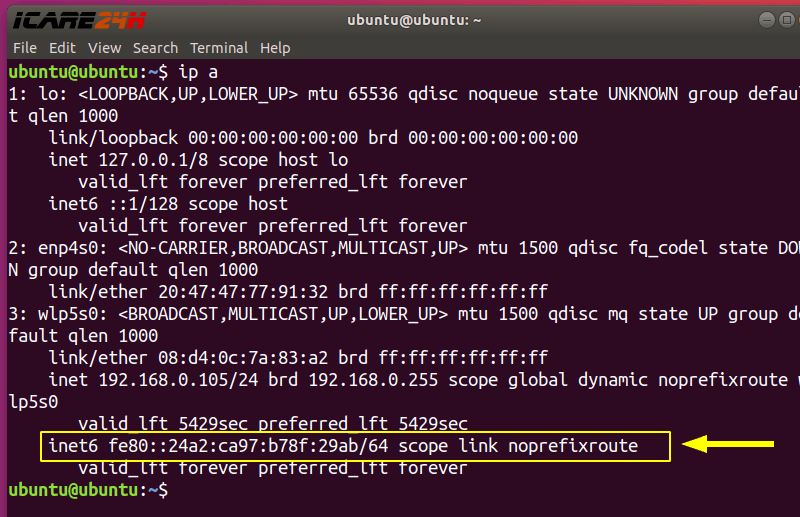 Địa chỉ Ipv6 Ubuntu